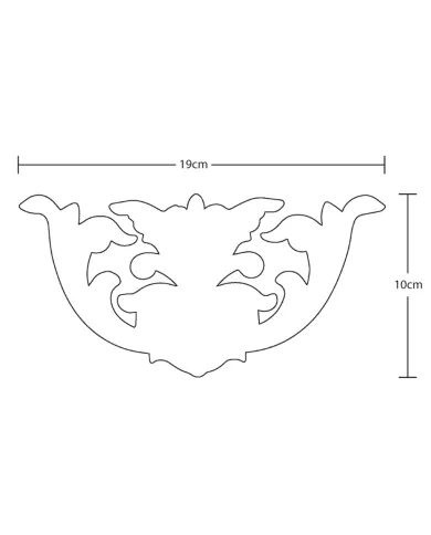 Illustration of a decorative furniture applique, detailing its measurements.