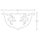 Illustration of a decorative furniture applique, detailing its measurements.
