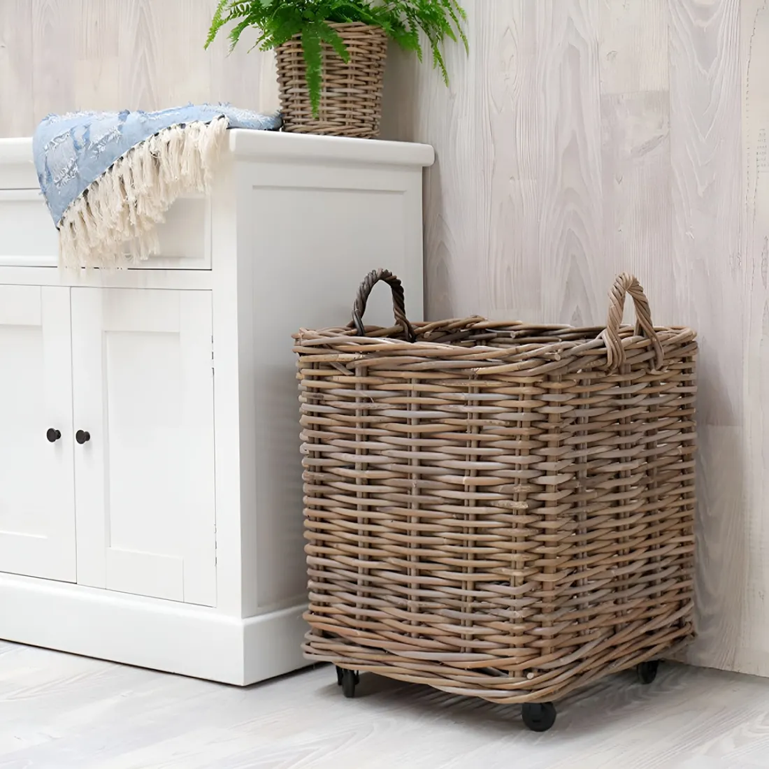 Square Rattan Basket on Wheels - stylish storage solutions