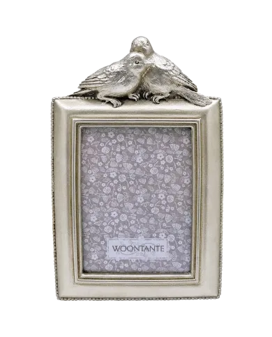 Fotolijst met decoratieve vogels erop in vintage stijl.