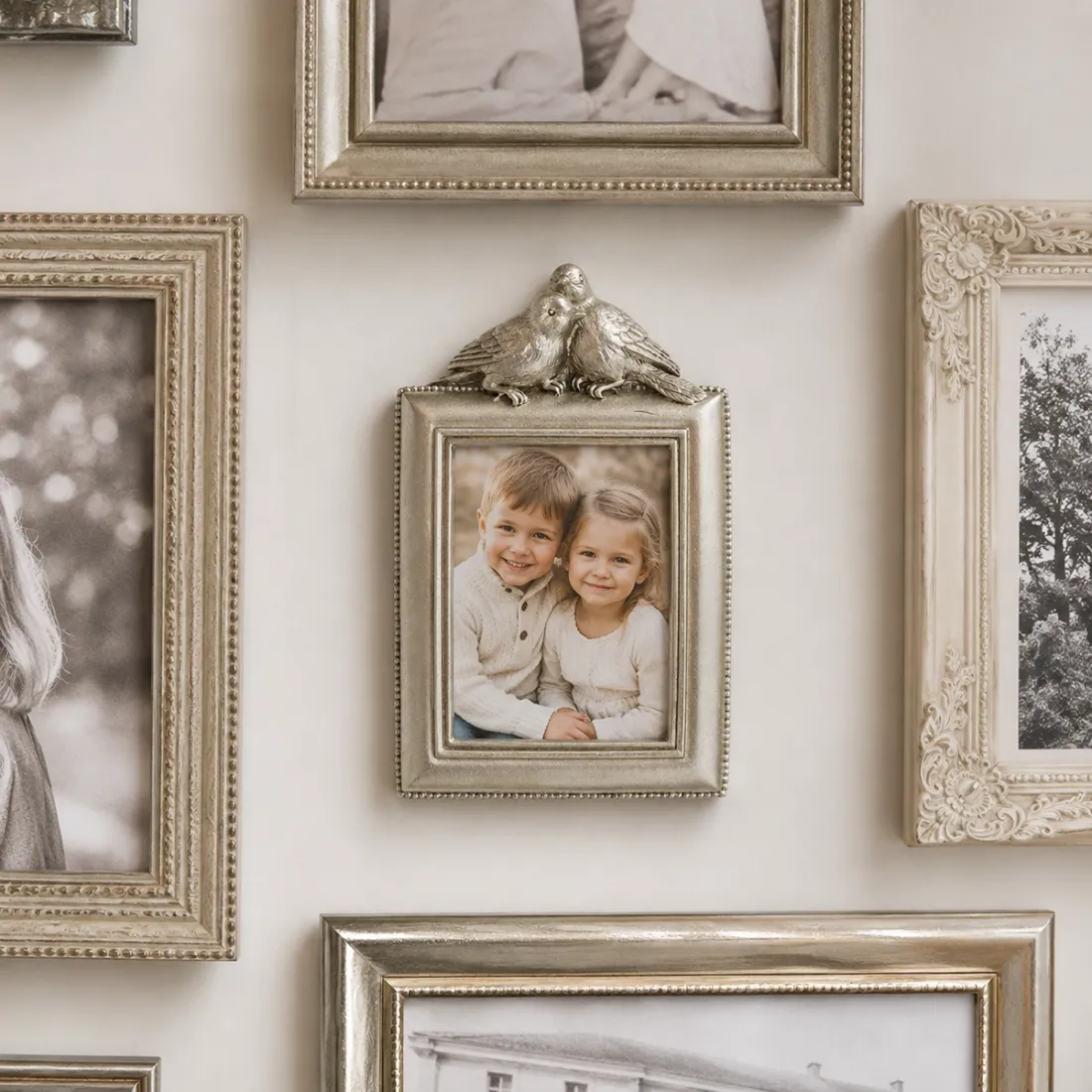 Zilveren Fotolijst met Lovebirds