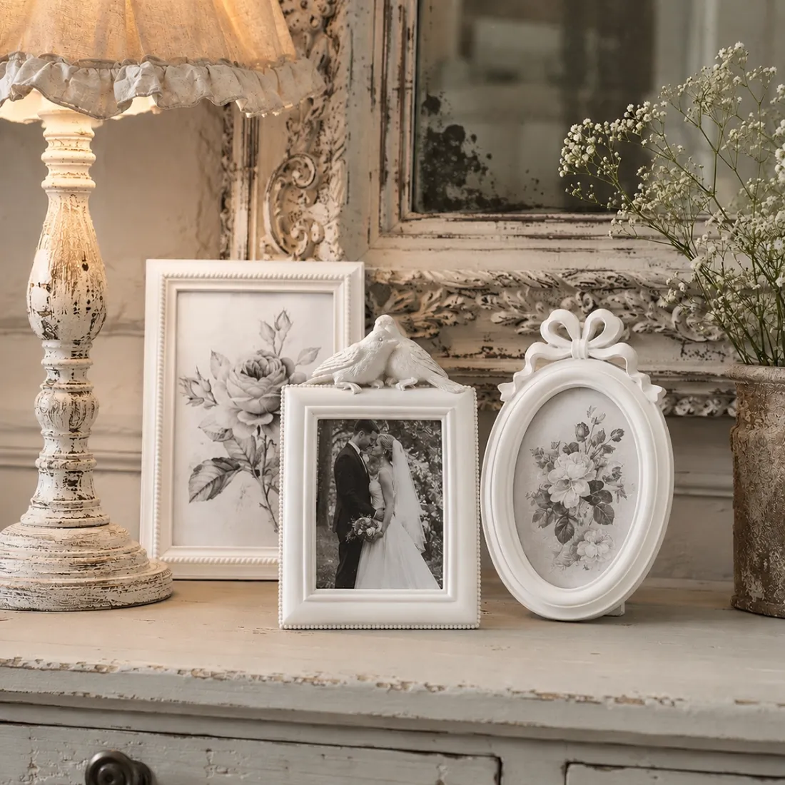 Love Birds Photo Frame in White - Ideal gift for Mother's Day!
