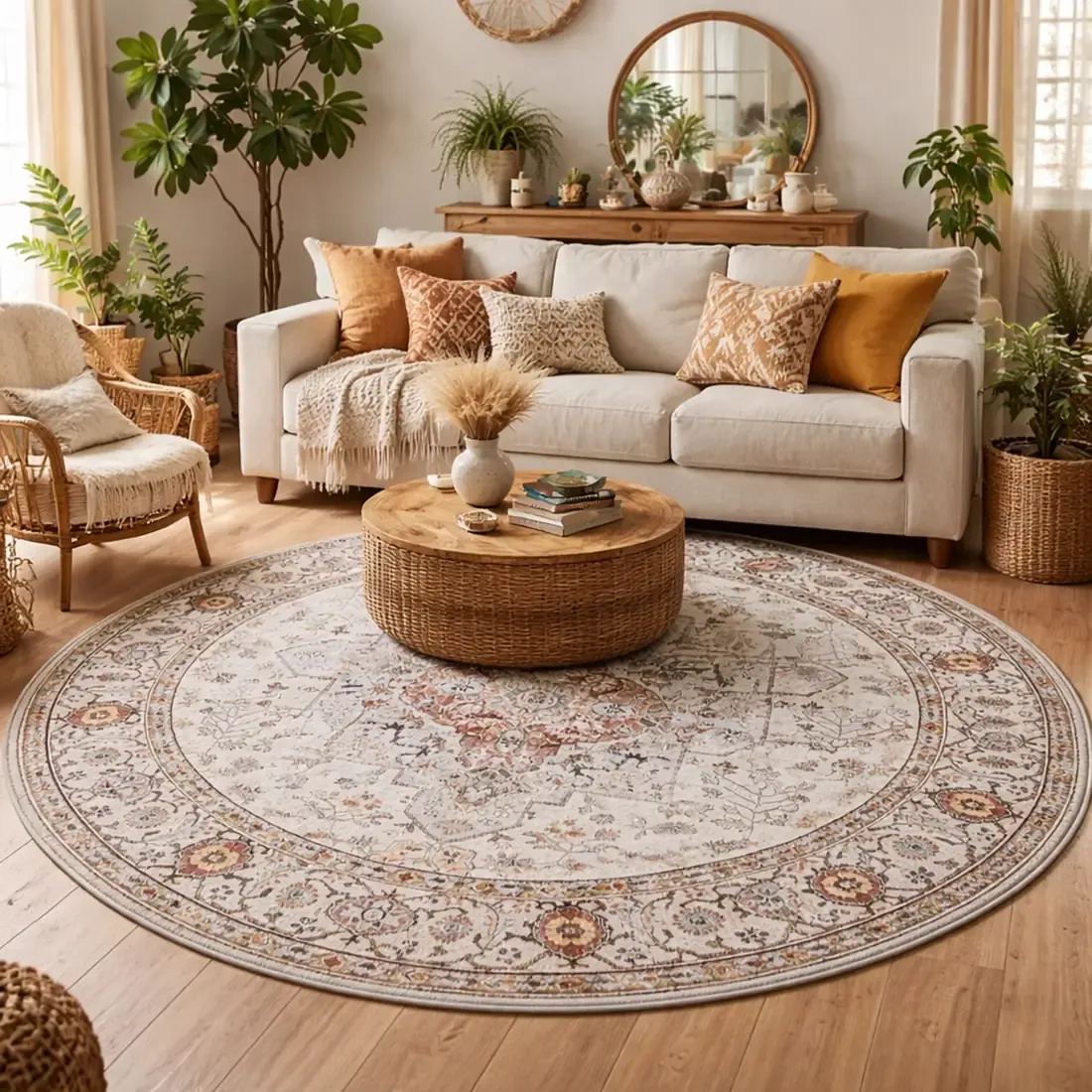 Rond Vloerkleed Beige - Makkelijk schoon te maken & duurzaam