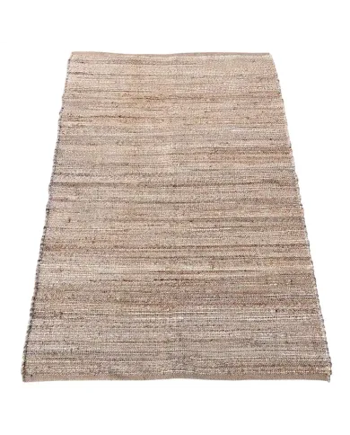 Getextureerd rechthoekig jute vloerkleed in neutrale tinten, met subtiele strepen en een natuurlijke vezellook.