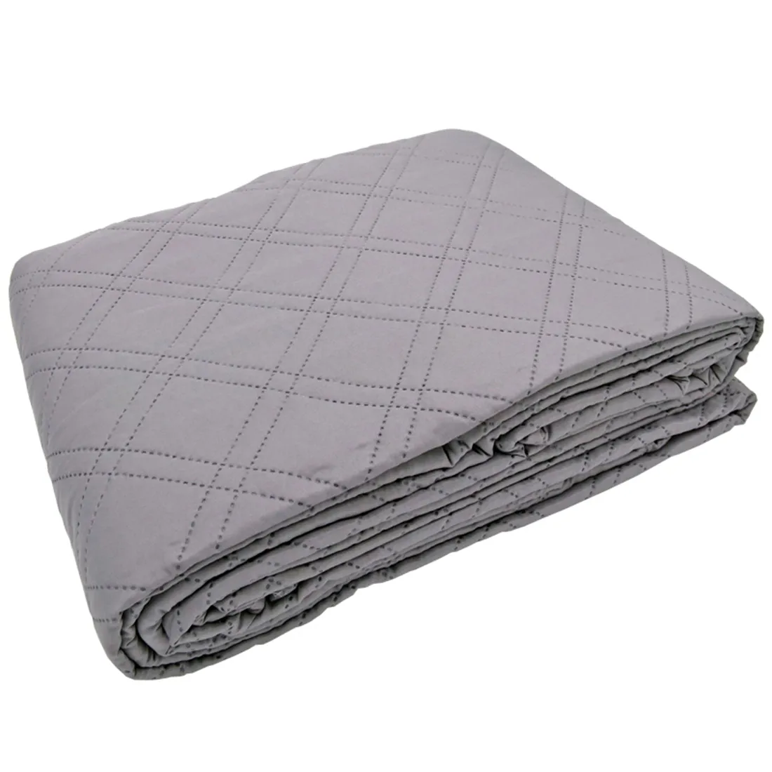 Gevouwen bedsprei grijs met een dubbel ruitpatroon.