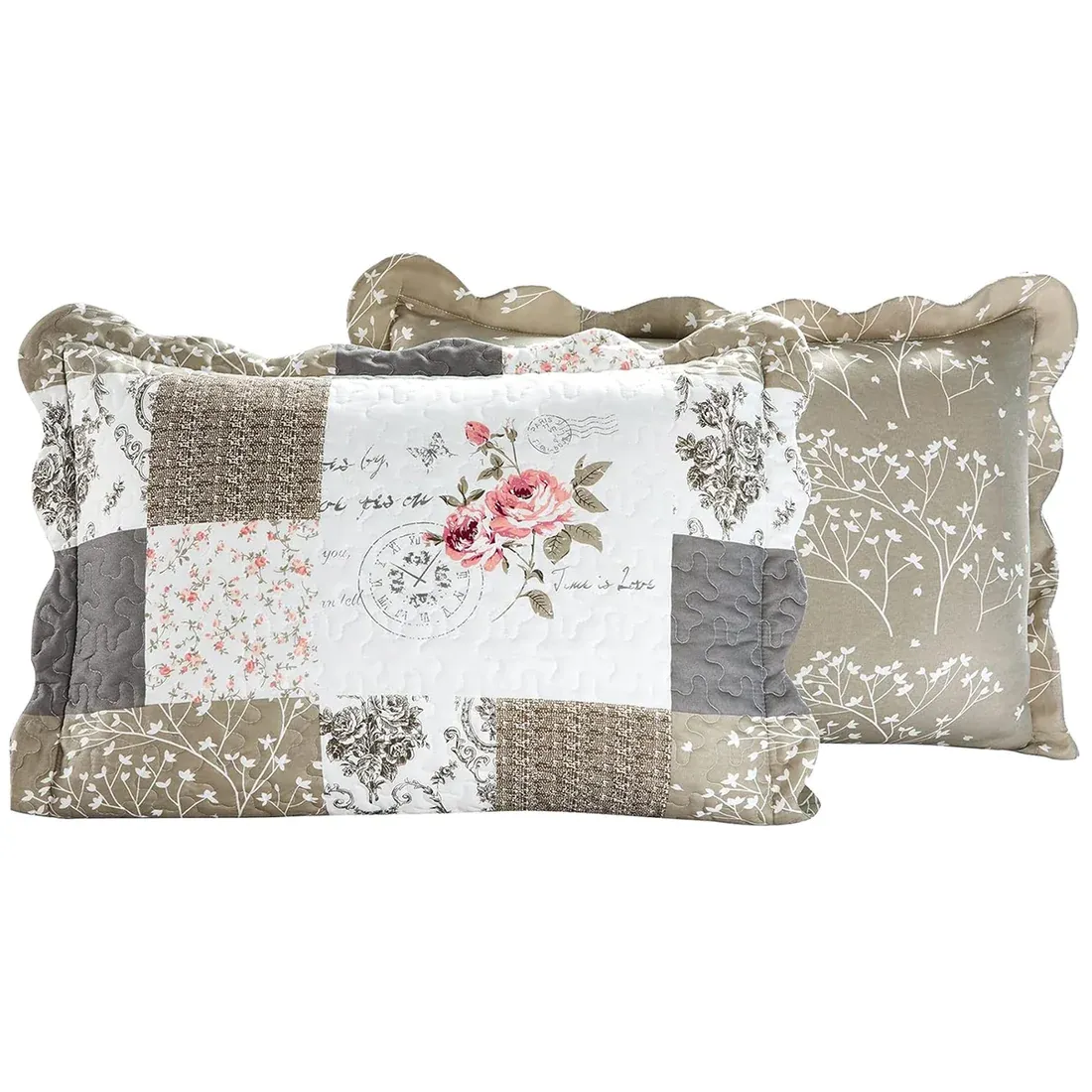 Kussensloop beige met de overeenkomende Vintage Rose patronen op de voor- en achterkant.