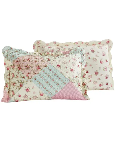 Roze kussensloop met het overeenkomend voor- en achterpatroon van Spring Floral.