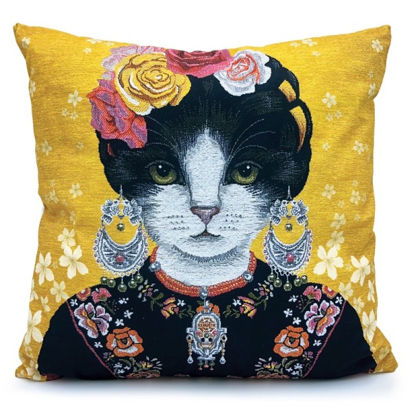 Cat Cushion Cover Frida Kahlo Yellow