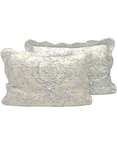 Beige pillowcase showing the classic Floral Toile front and back patterns.