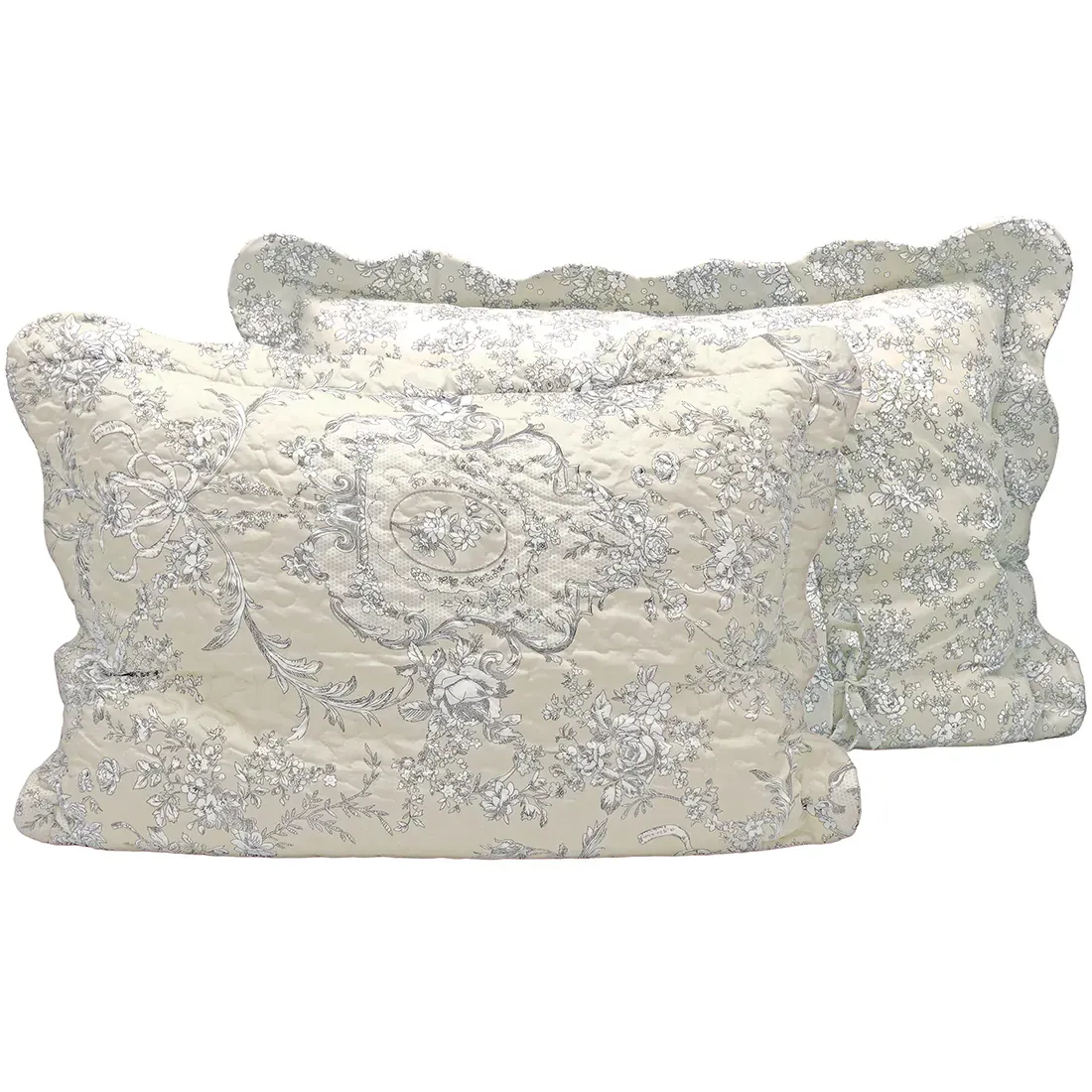 Beige kussensloop met het klassieke Floral Toile voor- en achterpatroon.