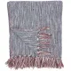 A folded woven cotton throw blanket with tassels on the edges.
