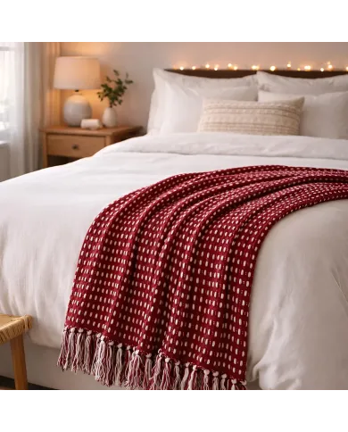 Woven Red Cotton Throw - offers exceptional comfort and warmth