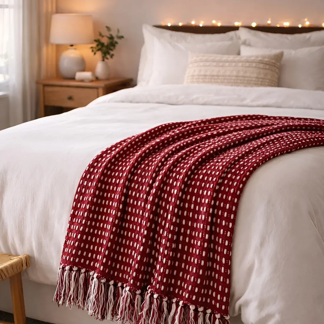 Woven Red Cotton Throw - offers exceptional comfort and warmth