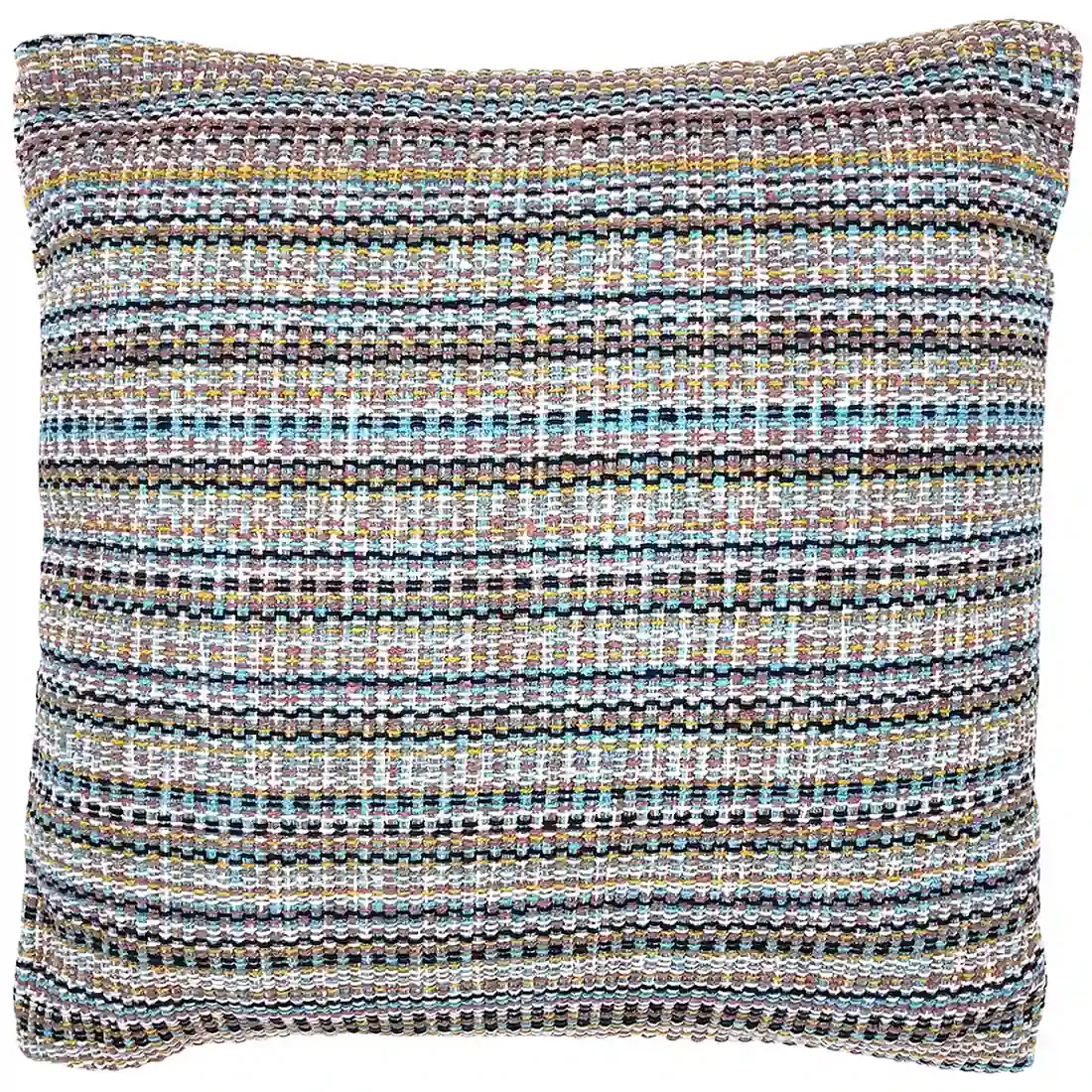 Colourful bohemian cushions with a multicoloured pattern on a white background.