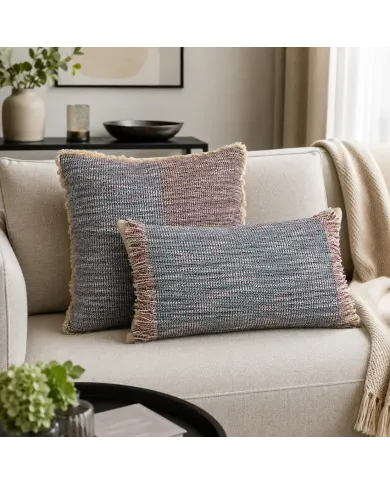Blauw & Roze Kussen met Franje - een knus en gezellig thuis
