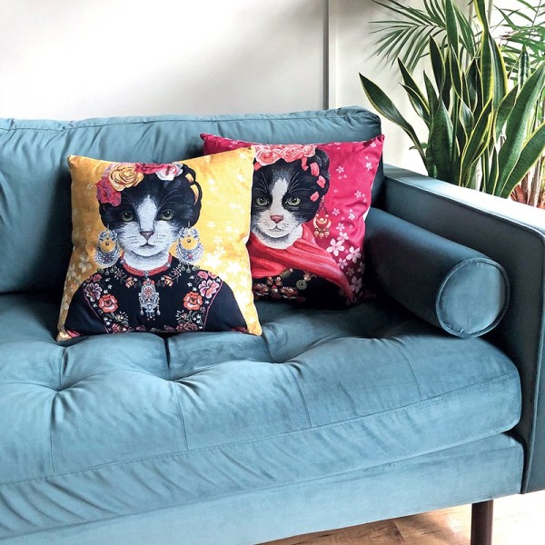 Cat Cushion Cover Frida Kahlo Red