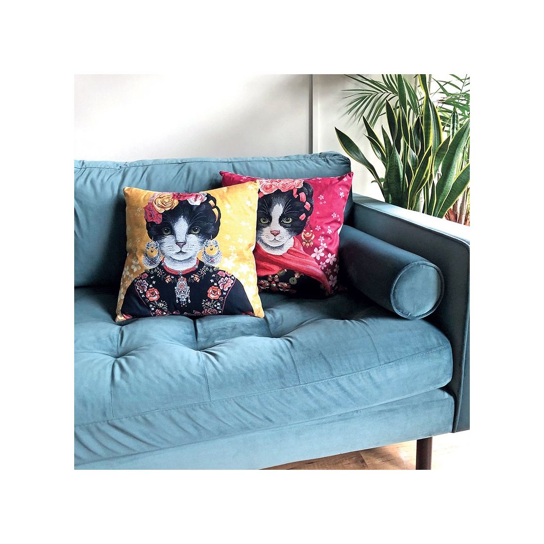 Cat Cushion Cover Frida Kahlo Yellow