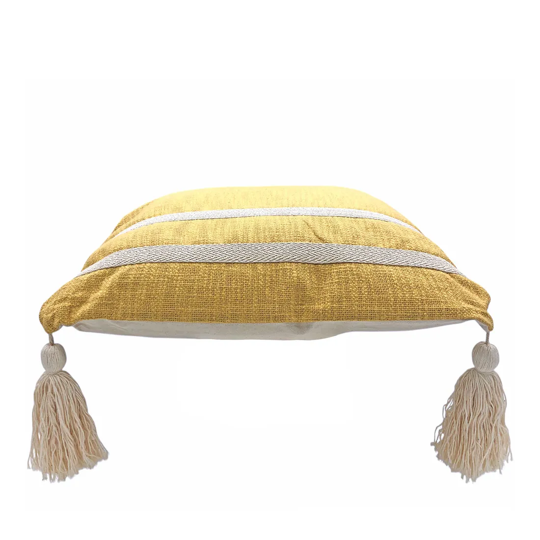 Yellow Cushion with Tassels - a touch of bohemian chic