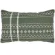 Khaki green rectangular cushion with white geometric embroidery.