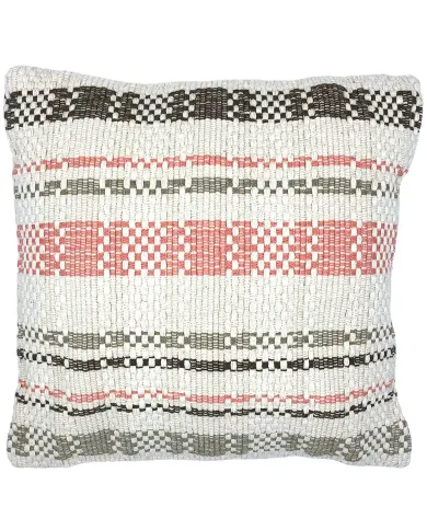 Decorative multicoloured cushion with striped embroidery.