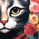 Een close-up van het kussen katten met bloesems.