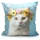 Floral Crown Cat Cushion Blue