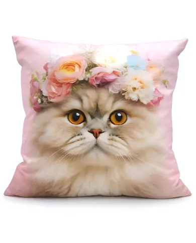 Kat met Bloemenkroon Roze Kussen