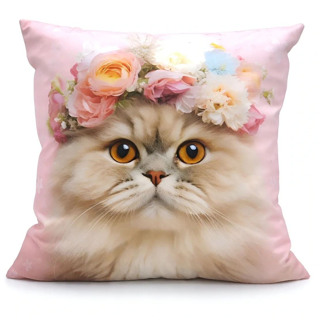 Floral Crown Cat Cushion Pink