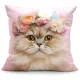 Floral Crown Cat Cushion Pink