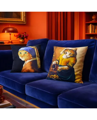 Cat Cushion Cover The Milkmaid - Perfect for cat & art lovers!