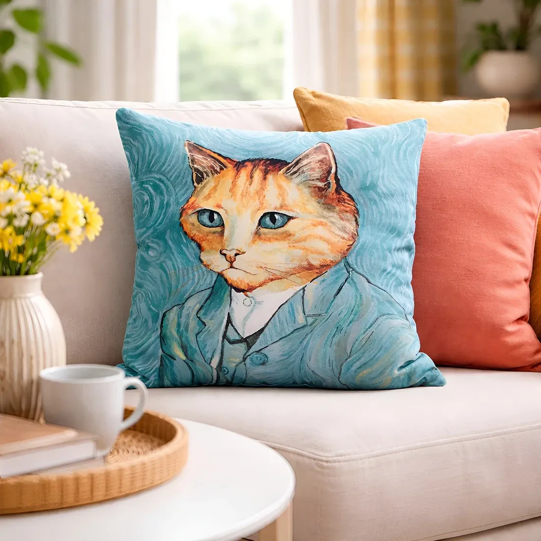 Cat Cushion Cover Vincent Van Gogh - a cat self-portrait!