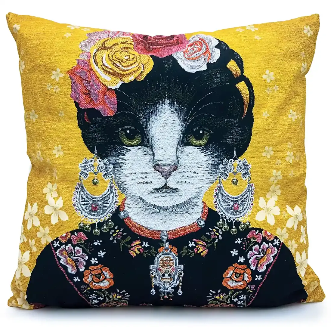 Cat Cushion Frida Kahlo Yellow