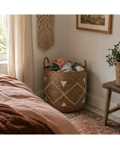 Zeegras en Katoenen Wasmand - Duurzame opslag met boho flair