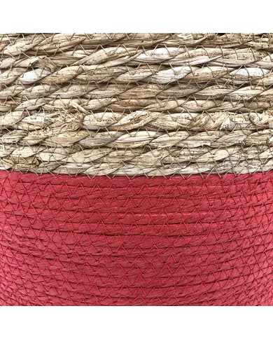 Close up detail of the two-tone seagrass laundry basket.