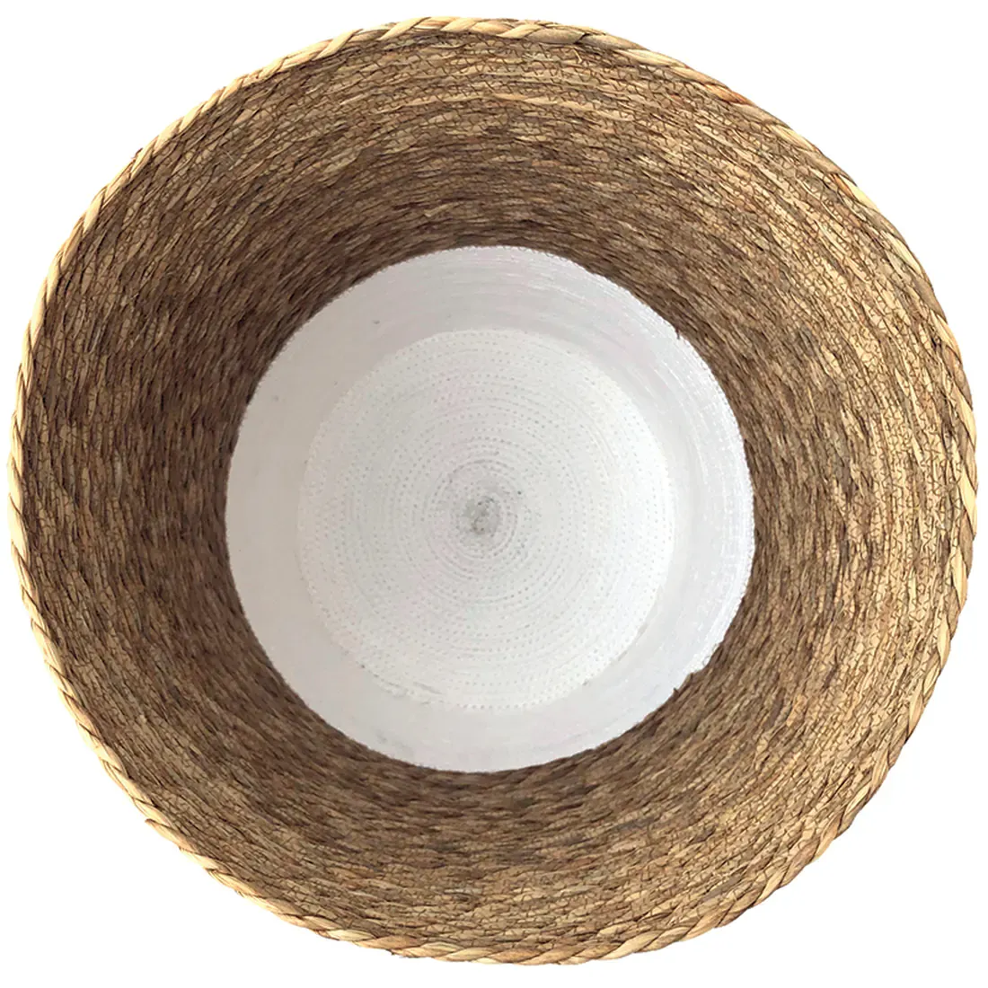Top view of the two-tone seagrass laundry basket.