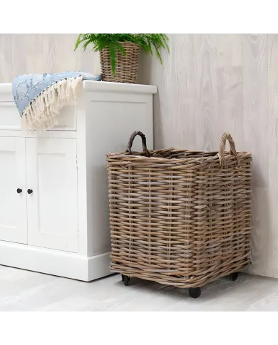 Square Rattan Basket on Wheels - stylish storage solutions