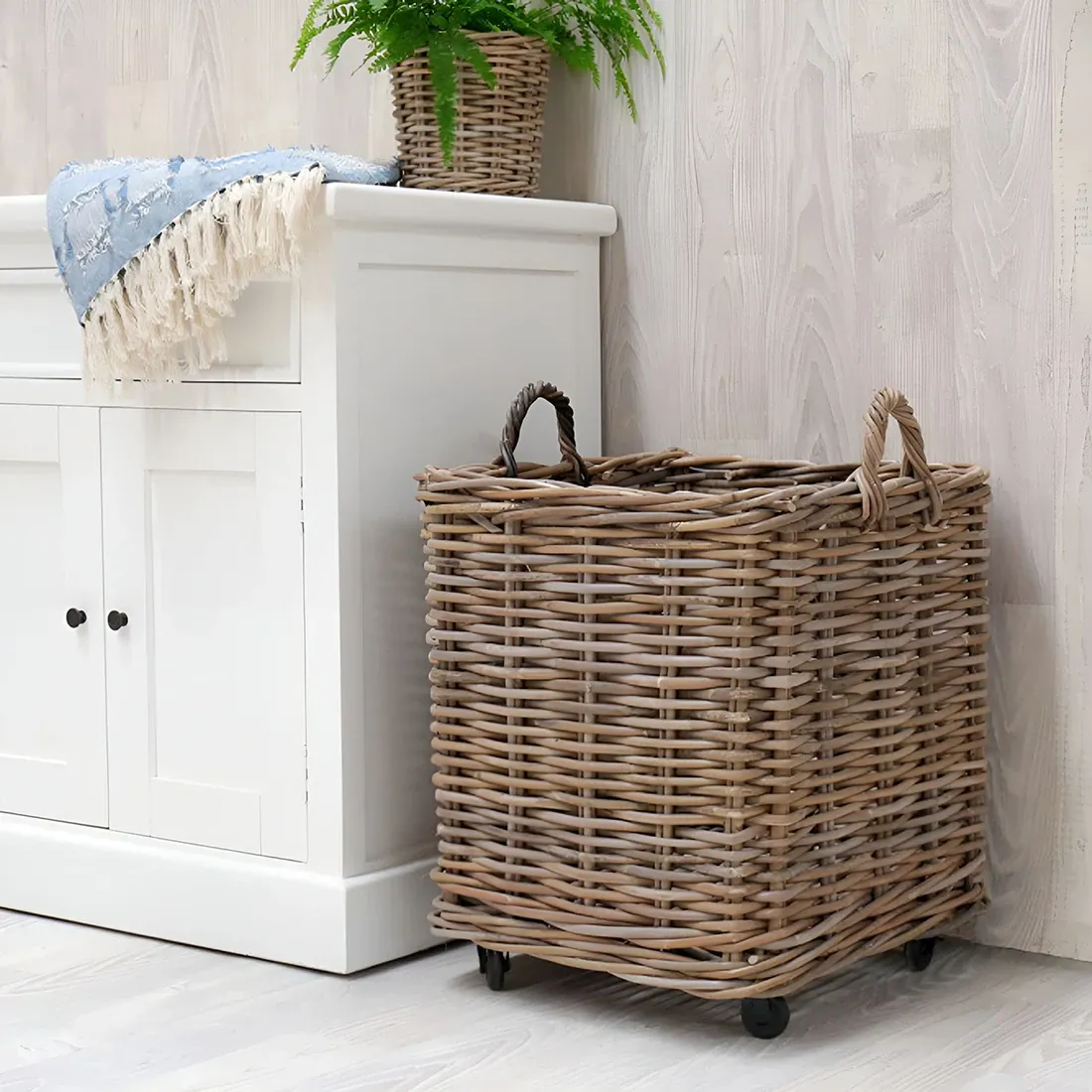 Square Rattan Basket on Wheels - stylish storage solutions