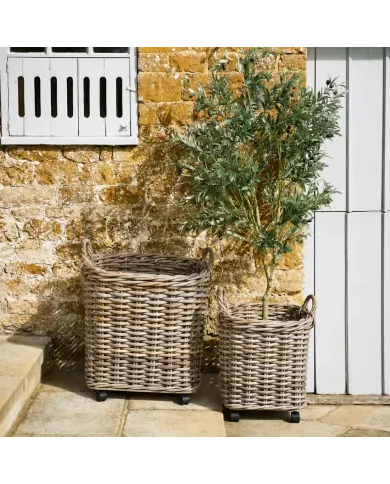 Round Rattan Basket on Wheels - Add a touch of rustic charm