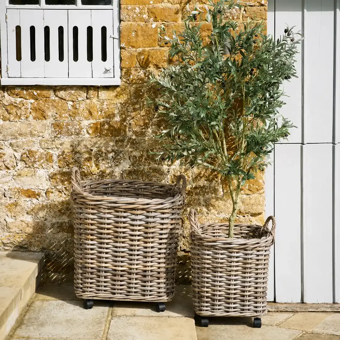 Round Rattan Basket on Wheels - Add a touch of rustic charm
