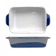 Een eenpersoons ovenschaaltje voor één portie met een reactieve glazuur rand, voorzien van twee handvatten.