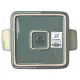 Bottom view of a Lavandoux square oven dish featuring a product label and barcode.