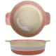A round oven dish with terracotta and cream gradient, featuring two handles for easy handling.