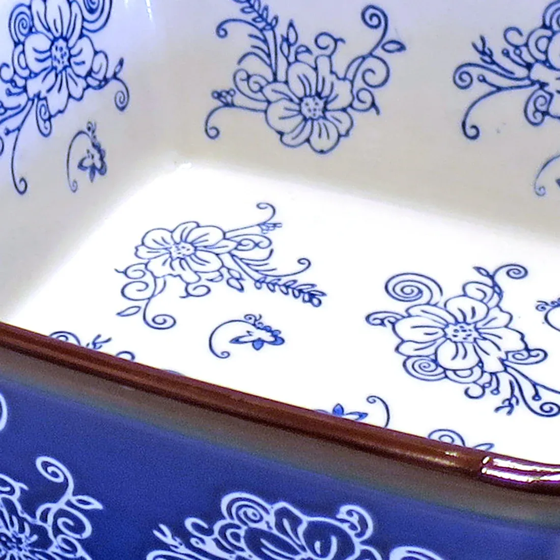 Oven Dish in Floral Lace Blue - hand-crafted kitchenware