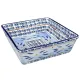 Square oven dish featuring intricate blue and yellow floral patterns.