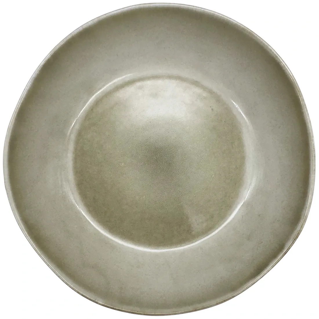 Bovenaanzicht van de retro salade schaal met zijn gladde reactieve glazuur.