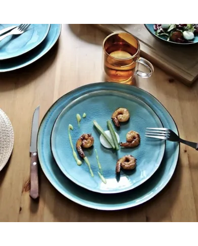 Stoneware Dinner Plate Set in Turquoise - each piece is one of a kind!