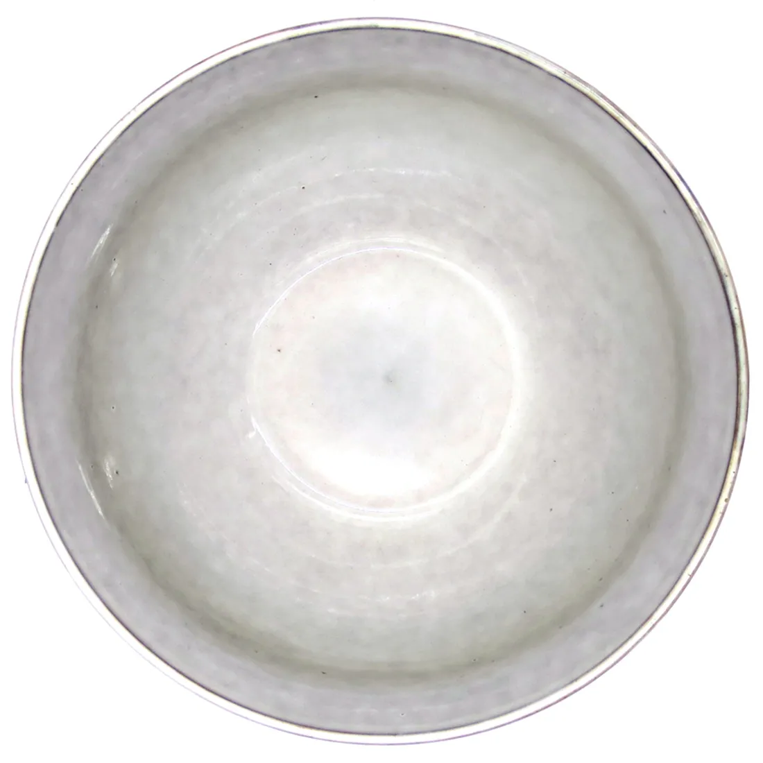 Top view of a large ceramic salad bowl with a rounded shape and a Nordic grey glaze.