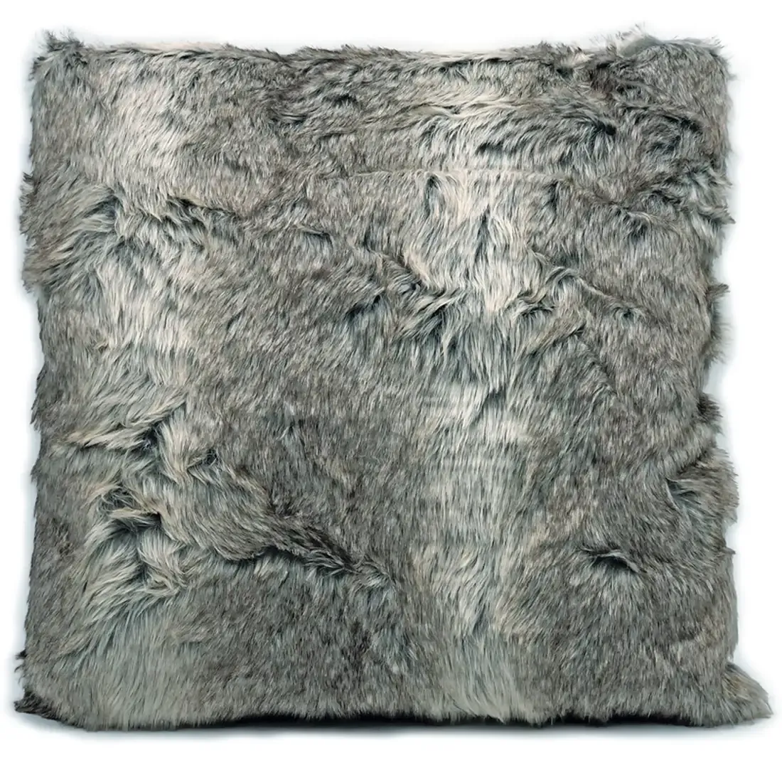 Taupe-kleurig imitatie bont kussen met een zachte, donzige textuur in taupe- en grijstinten.