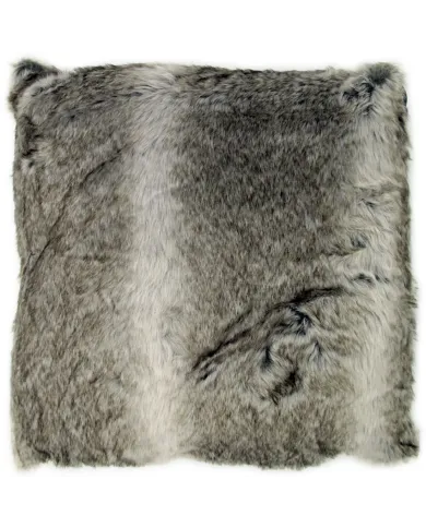 Grey faux fur cushion with a soft, fluffy texture in shades of grey and brown.