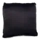 Reverse side of the grey fur cushion showing the smooth satin material.